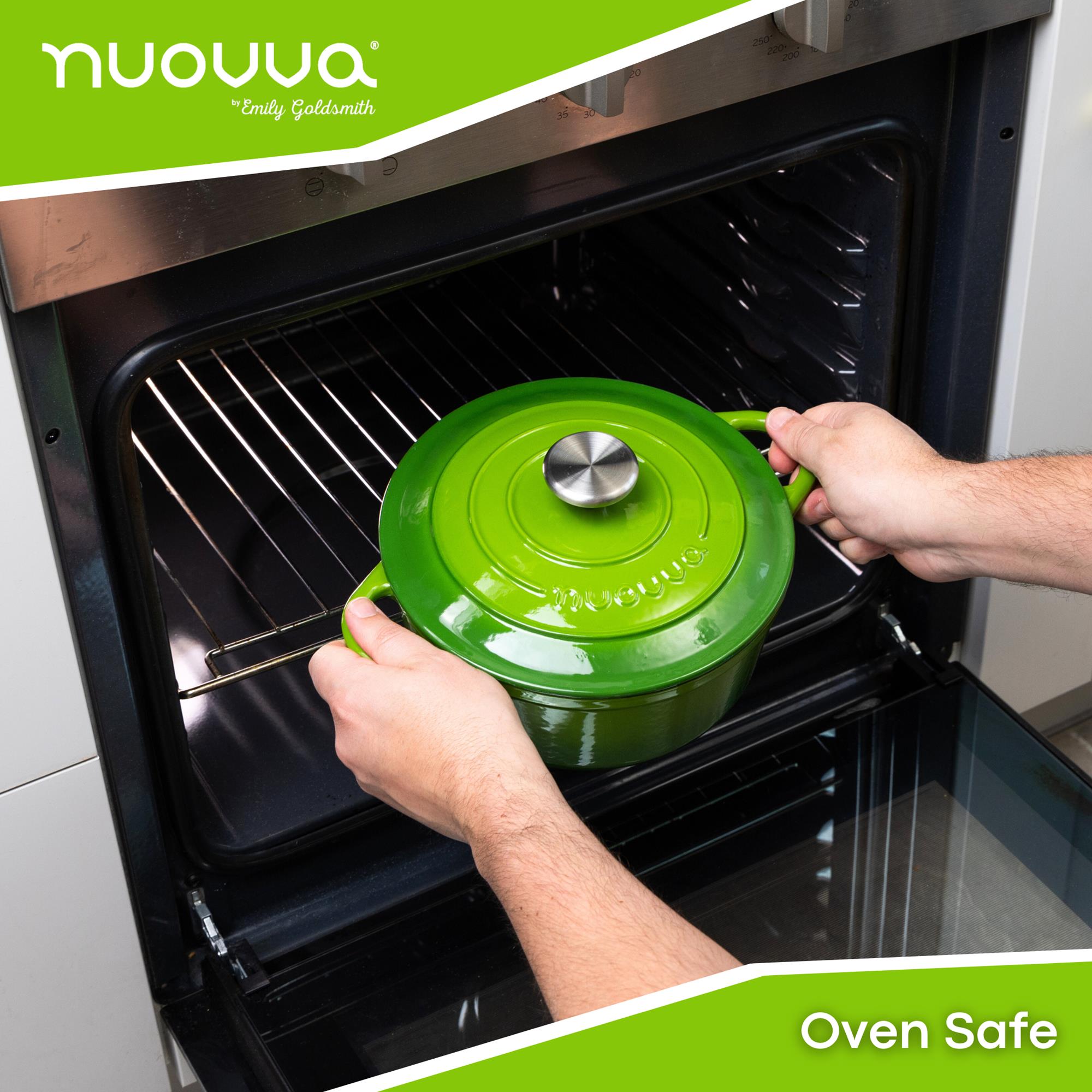 nuovva light green cast iron oven safe cookware with lid