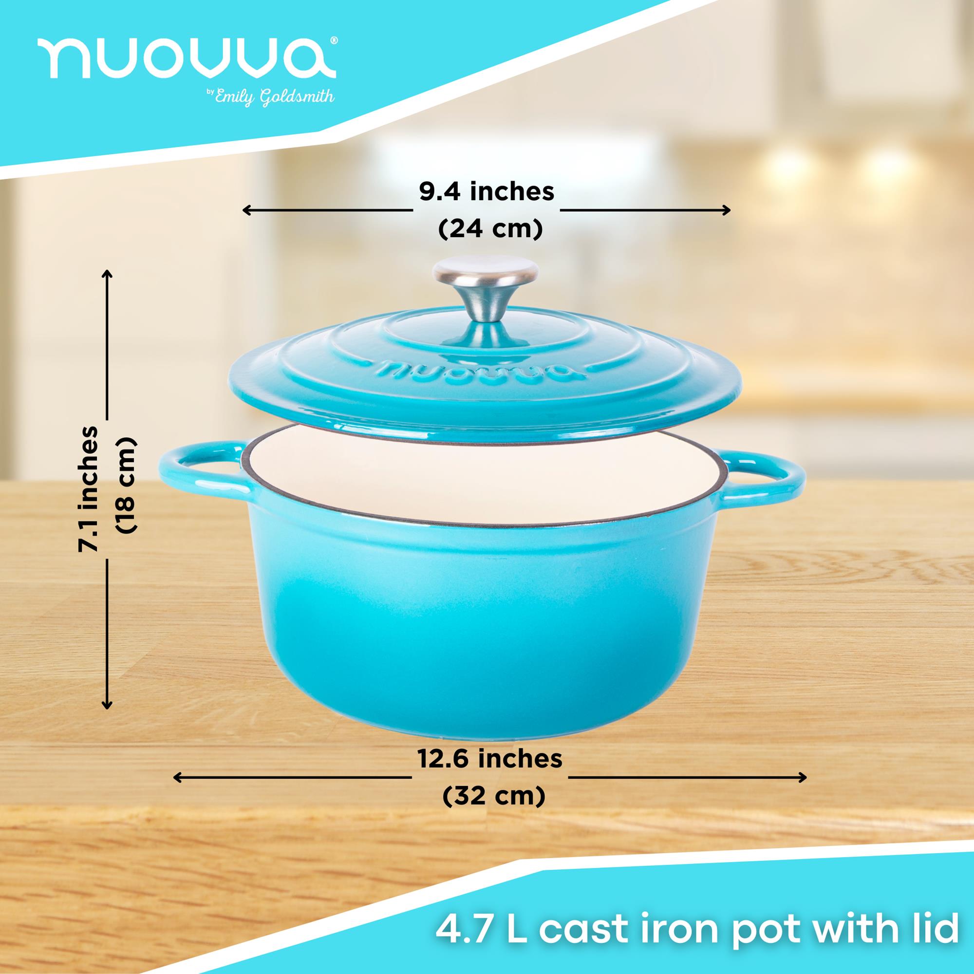 Nuovva light blue cast iron pot with lid - 4.7L in volume and 24cm across