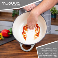 Nuovva easy to clean cast iron casserole pot with scratch and stain resistant technology