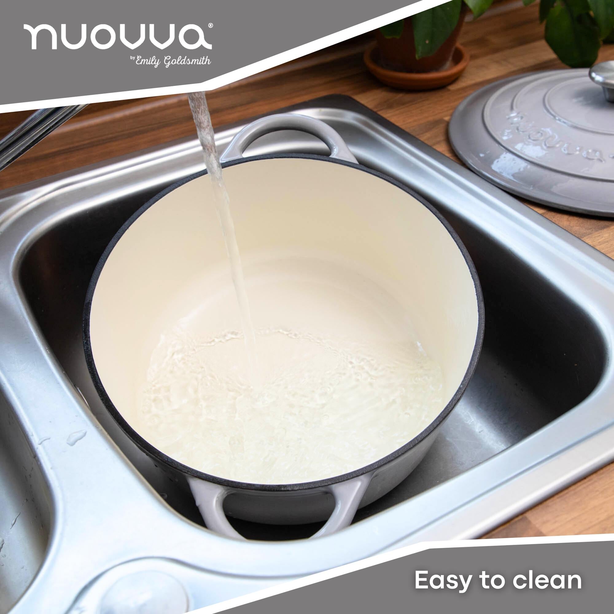 Nuovva grey easy to clean Dutch oven with lid