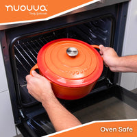Orange Dutch oven - oven safe cookware. 