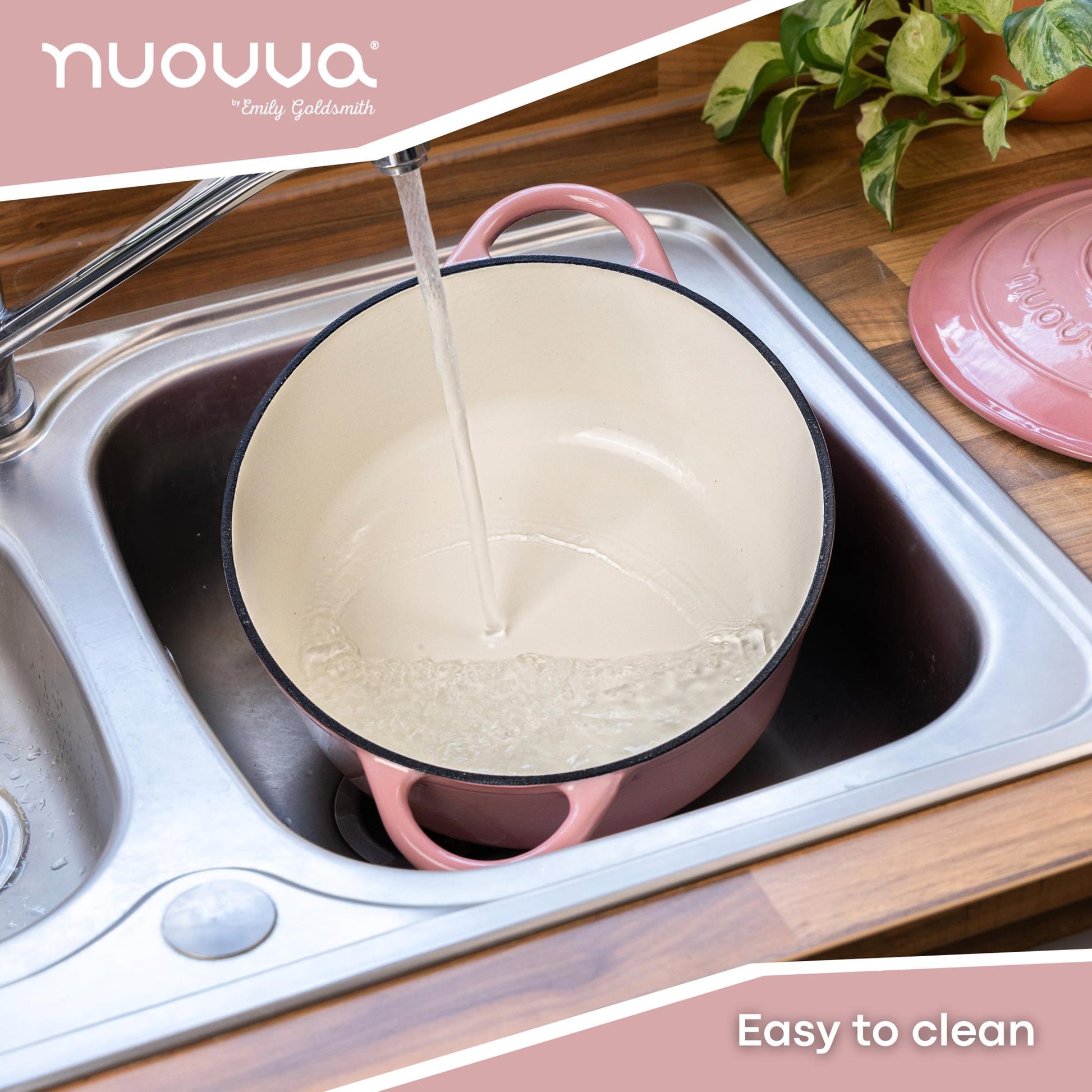 Nuovva east to clean pink cast iron Dutch oven with lid
