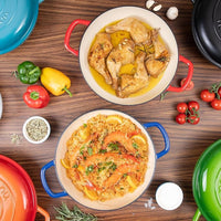 Deep casserole pot in vibrant colours for easy home cooking