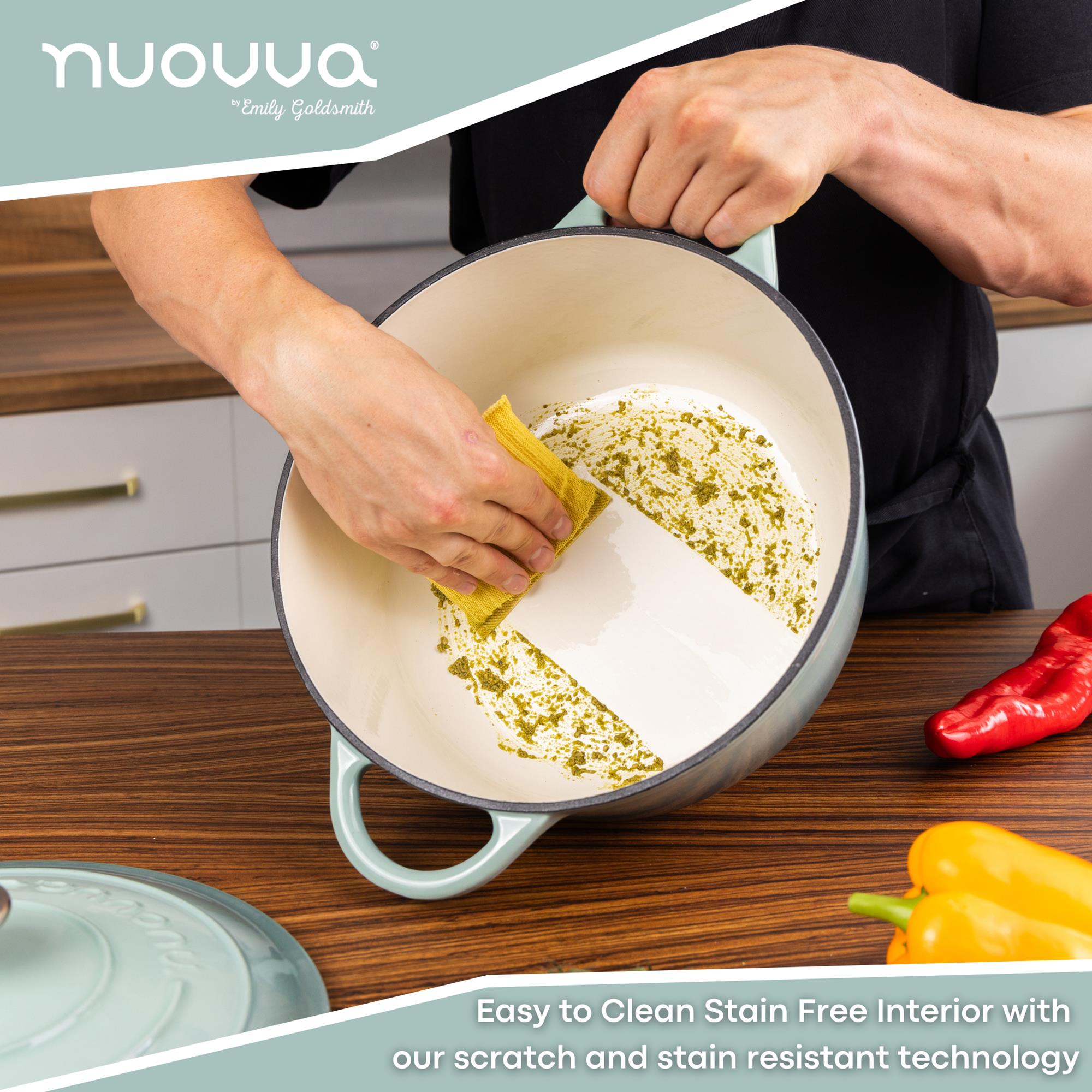 nuovva easy to clean Dutch oven with scratch and stain resitant technology 