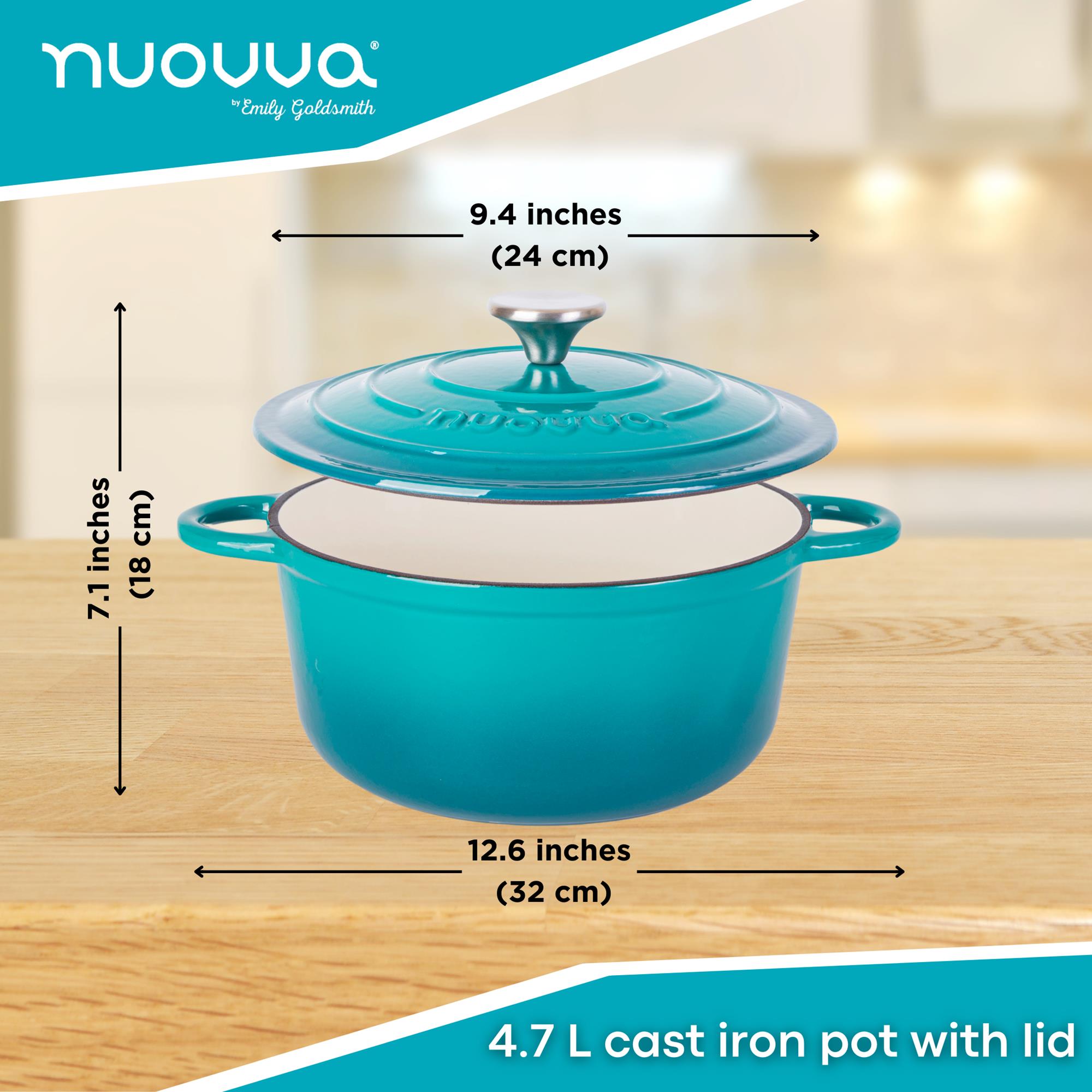 Teal 4.7L cast iron pot with lid, 24cm across and 18cm in height 