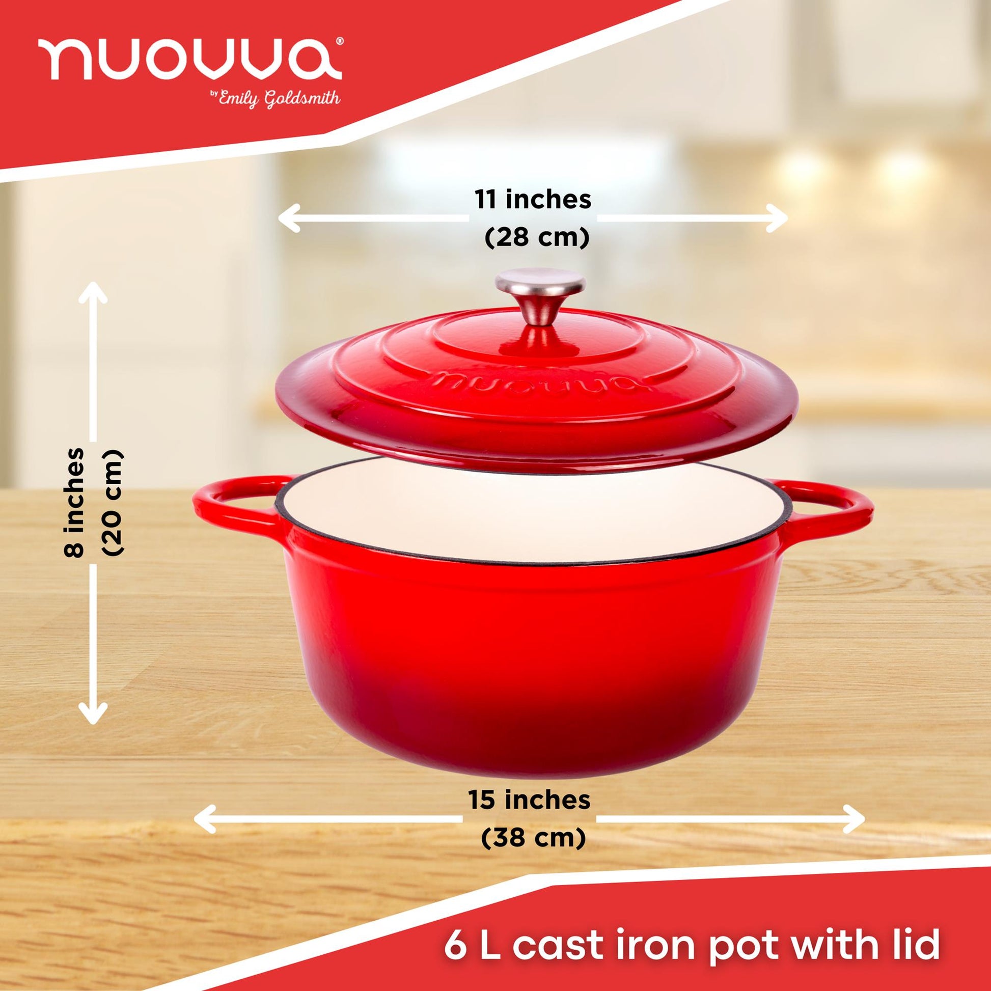 Nuovva 6L cast iron pot with lid 28cm wide and 20cm in height