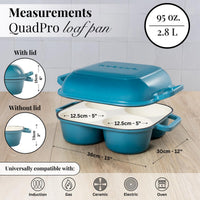 Measurement graphics for the Quadpro cast iron loaf pan - induction cookware for all stovetops