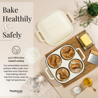 Healthy baking with the nuovva cast iron quad pro bread pan with 100% PFOA free enamel coating