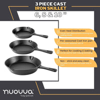 3pcs cast iron skillet set with even heat distribution - the perfect frying pan for cooking and baking. 