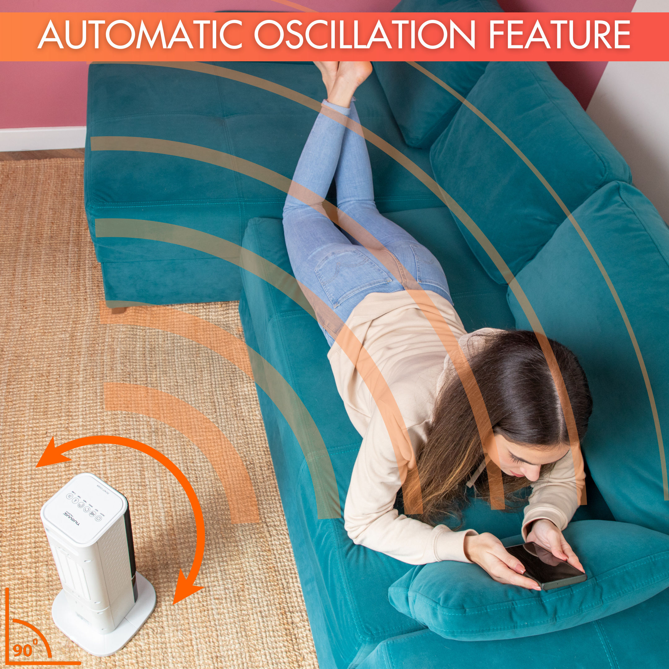 Tower heater with oscillation feature for home heating. 