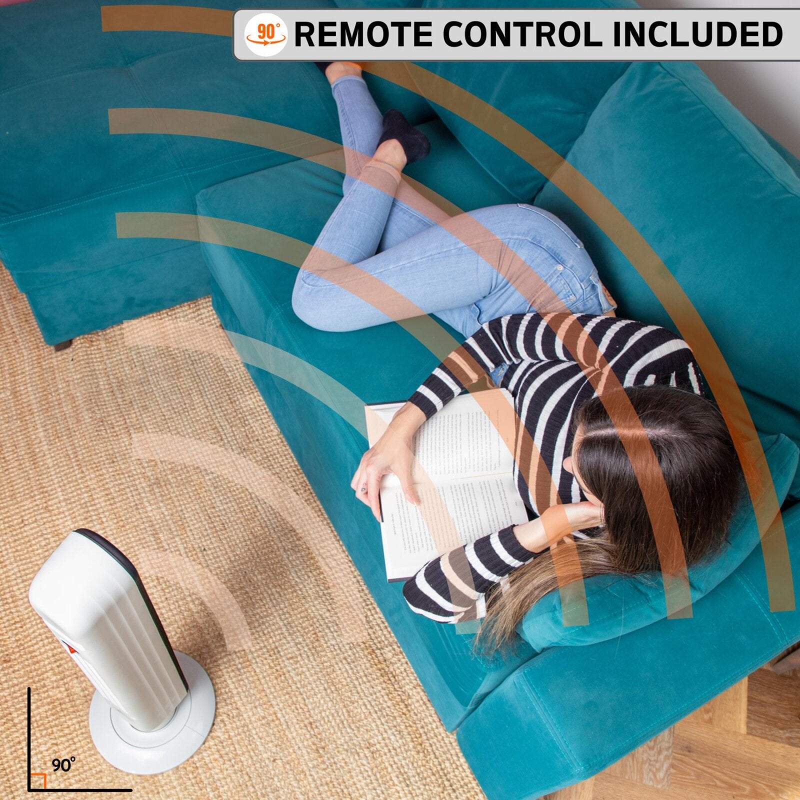 Nuovva tower heater with remote control for easy home heating. 