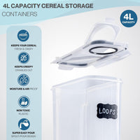 4L capacity cereal storage containers to keep your cereal fresh and crawlies out. The kitchen storage containers are moisture & air proof with a super easy pour.