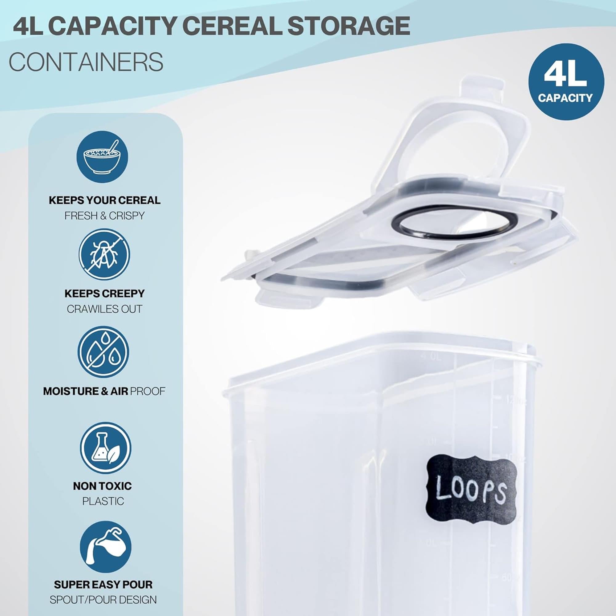 4L capacity cereal storage containers to keep your cereal fresh and crawlies out. The kitchen storage containers are moisture & air proof with a super easy pour.