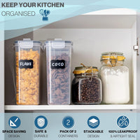 Keep your kitchen organized with the nuovva pack of 2 space saving, stackable cereal containers with 100% leakproof seal. 