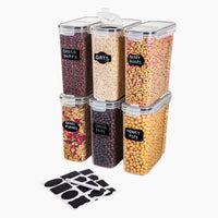 Set of 6 storage containers with chalk and labels for easy home storage. 