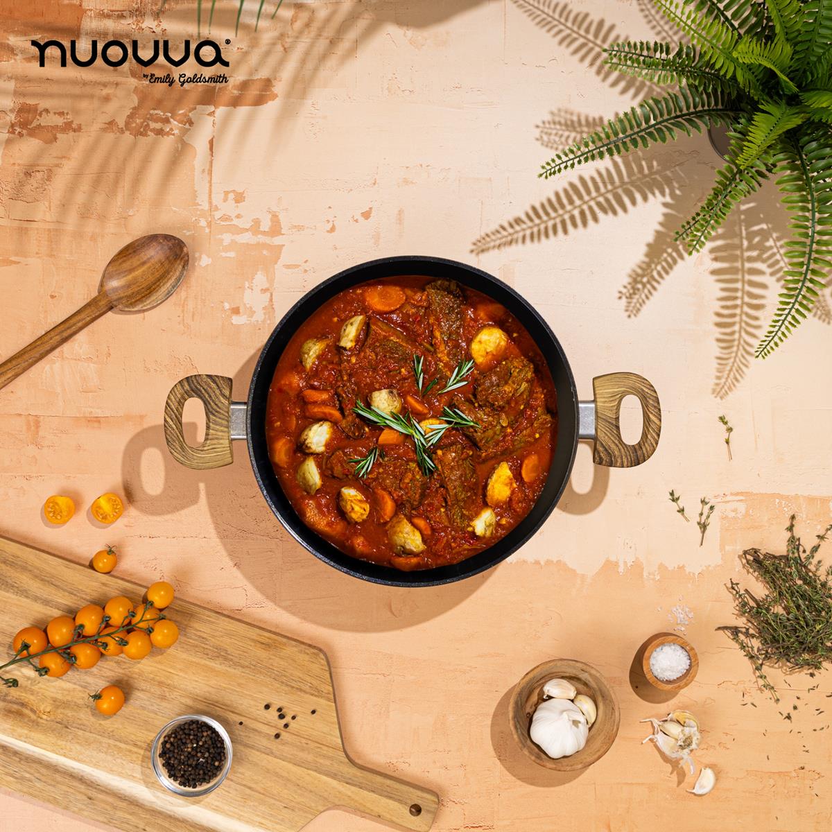 nuovva copper casserole pot with wooden handles for easy home cooking