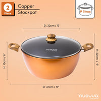 nuovva 2 piece copper stockpot is 32cm across with a 9L capacity.