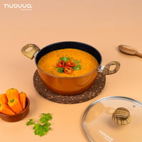 Nuovva copper stockpot with glass lid for easy home cooking