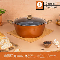 2 piece copper stockpot with ceramic coating and induction base for heavy duty, safe and healthy cooking. 