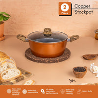 2 piece copper stockpot with non-stick marble coating and induction compatible base for heavy duty cooking