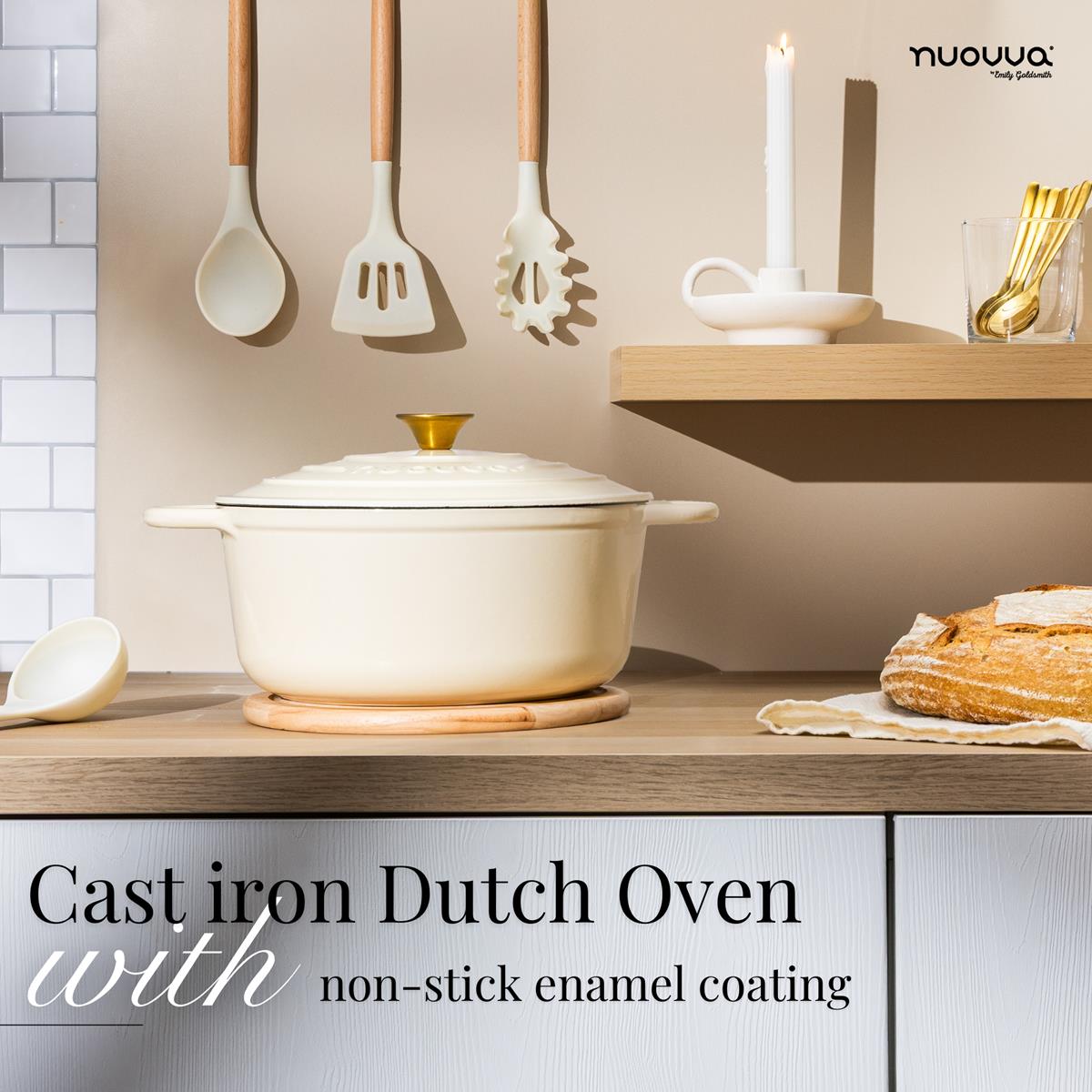 Nuovva cream cast iron Dutch oven with non-stick enamel coating 