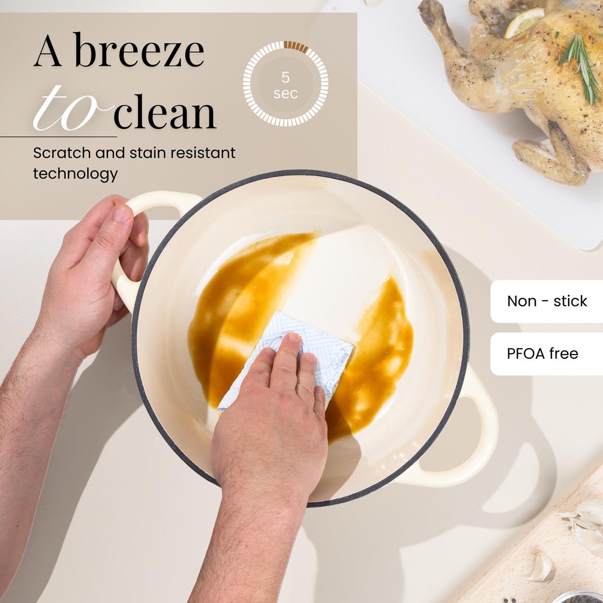 Nuovva non-stick casserole pot is a breeze to clean with scratch and stain resistant technology - (PFOA free Dutch oven)