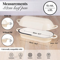 Nuovva cream bread loaf pan is 32cm length and 1.8L capacity, universally compatible with induction cooking, oven baking and all hob types. 