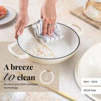 Cream Dutch ovens are a breeze to clean with scratch & stain resistant technology - non-stick and PFOA free enemalled surface