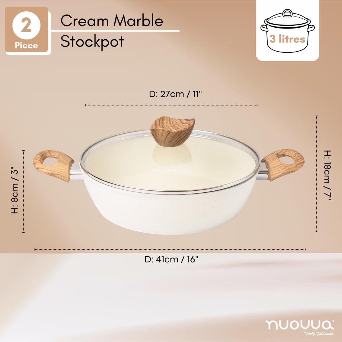 2 piece cream marble stockpot - 27cm across with 3L capacity. 