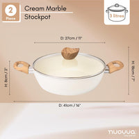 2 piece cream marble stockpot - 27cm across with 3L capacity. 