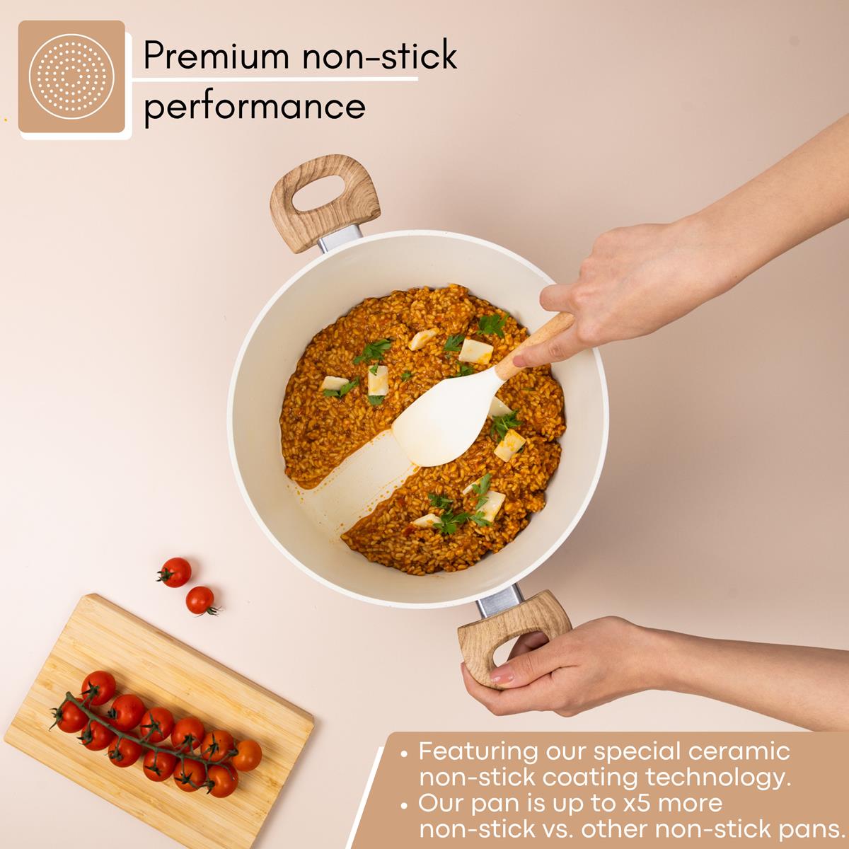 Cream stockpot with ceramic coating for premium non-stick performance