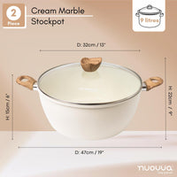 nuovva 2 piece cream marble stockpot with glass lid 32cm across and 9L capacity