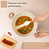 Cream granite stockpot with ceramic coating for premium non-stick performance 