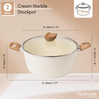 2 piece cream marble stockpot with glass lid - 28cm across and 7L capacity. 