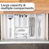 Adjustable cutlery drawer organizer with large capacity & multiple compartments