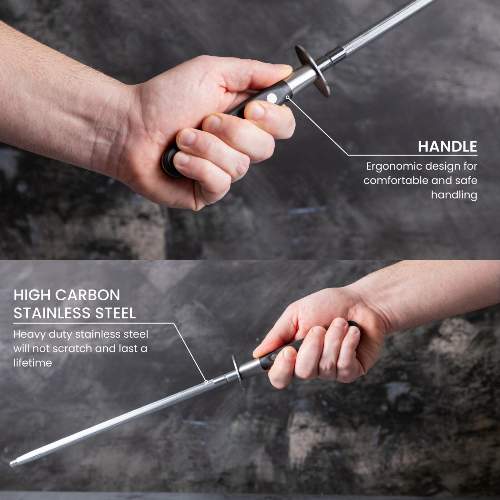 Nuovva high carbon stainless steel kitchen knife sharpener with ergonomic handle and safety feature.