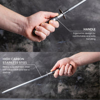 Nuovva high carbon stainless steel kitchen knife sharpener with ergonomic handle and safety feature.