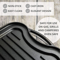 Non-stick cast iron griddle plate is easy to clean and safe for use on gas, grills and ovens. 