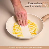 Cream granite frying pan with easy to clean, stain free interior