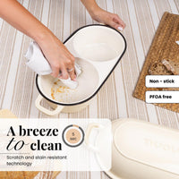 Easy to clean cast iron cookware with scratch and stain resistant technology