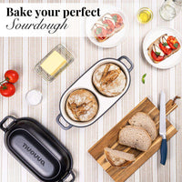 Bake your perfect sourdough with nuovva cast iron bread loaf pan with double bread compartment. 