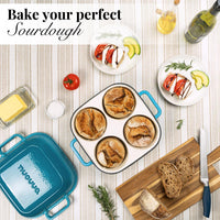 Bake your perfect sourdough with the nuovva blue cast iron bread loaf pan with 4 compartments