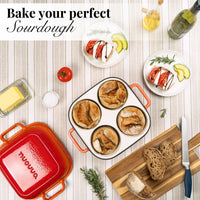 Bake your perfect sourdough with the nuovva cast iron Dutch oven bread baking pan with 4 compartments.