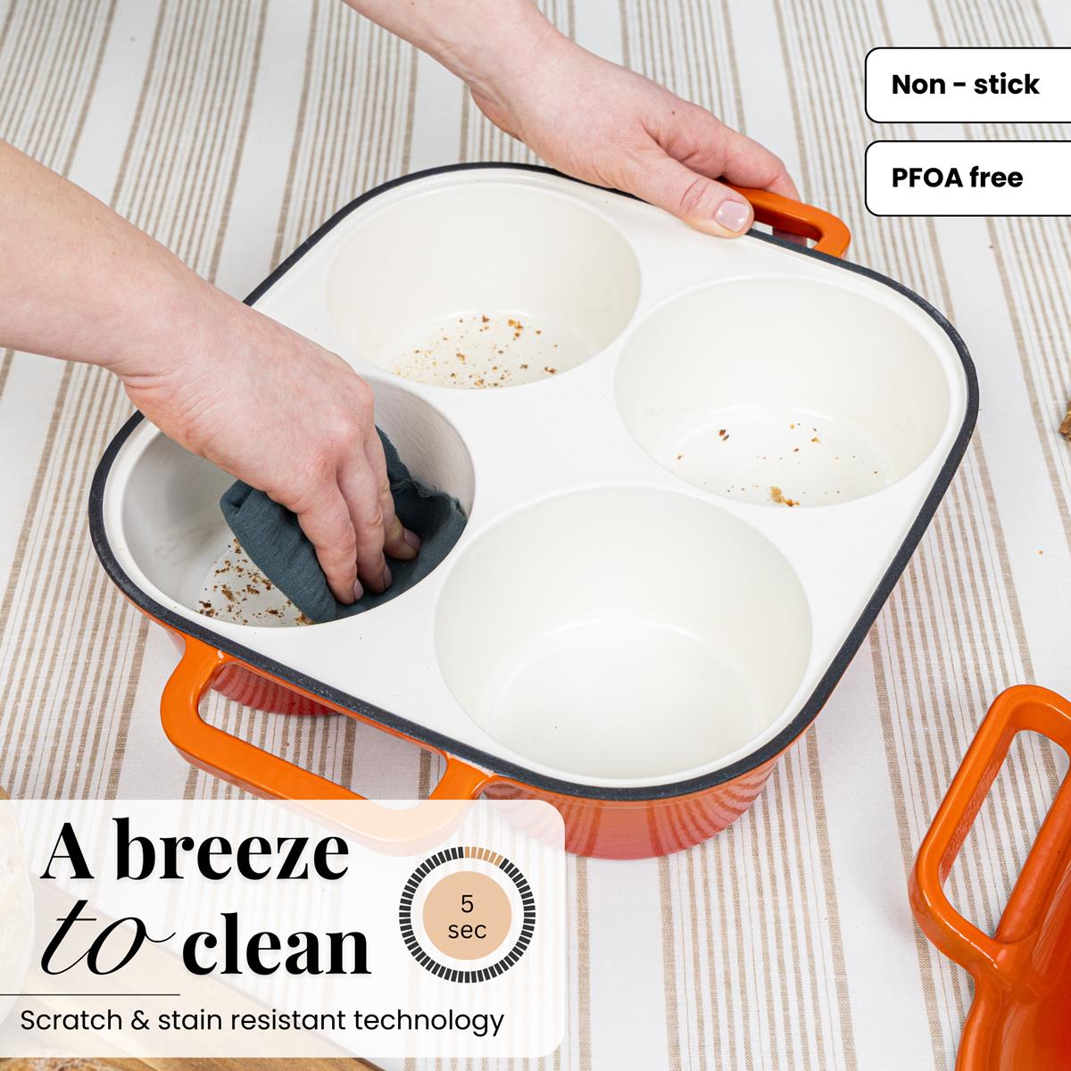 Easy to clean PFOA free cast iron bread loaf pan with 4 compartments