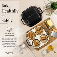 Bake healthily with the nuovva cast iron quad pro bread loaf pan with 100% PFOA free enamel coating
