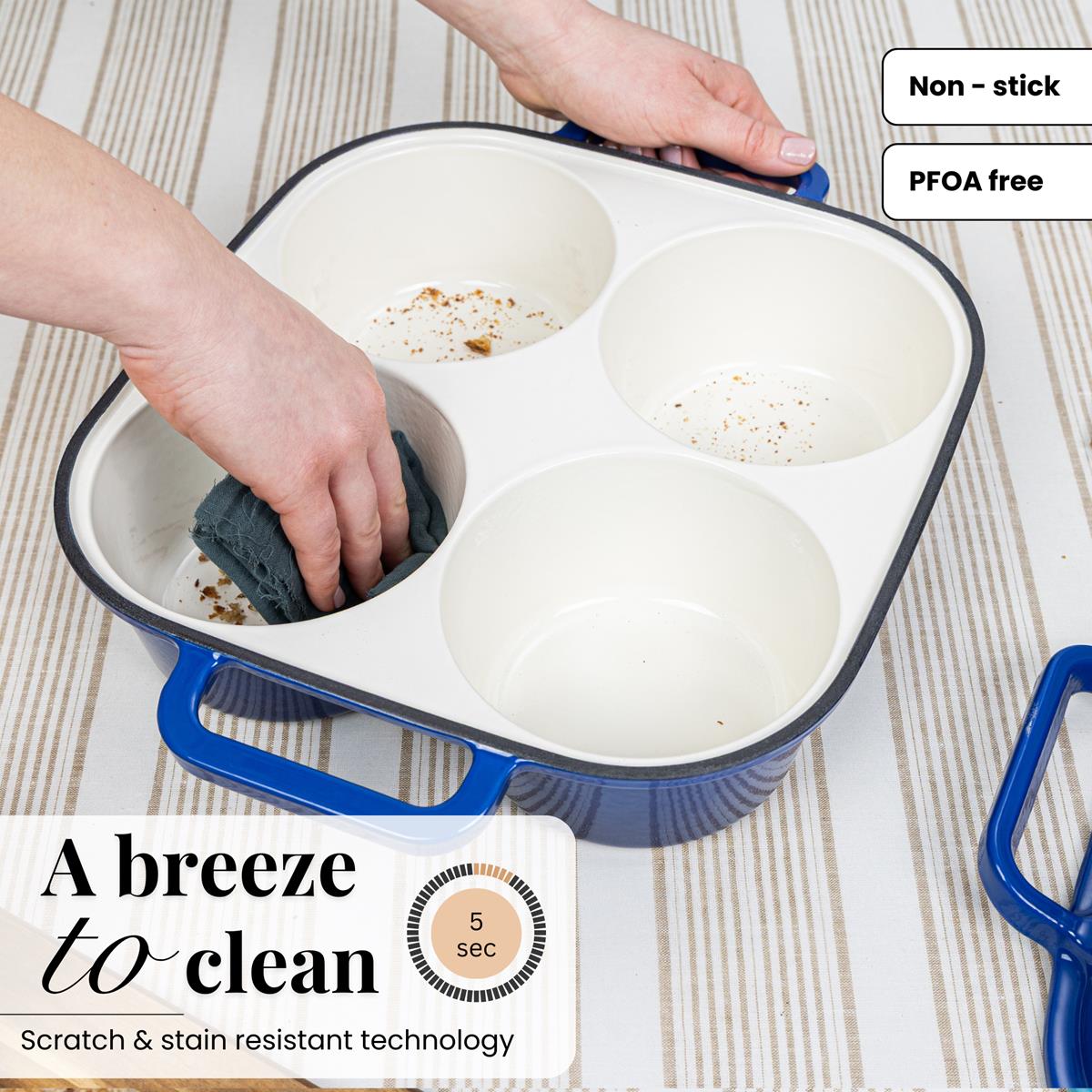 Easy to clean cookware with scratch and stain resistant technology