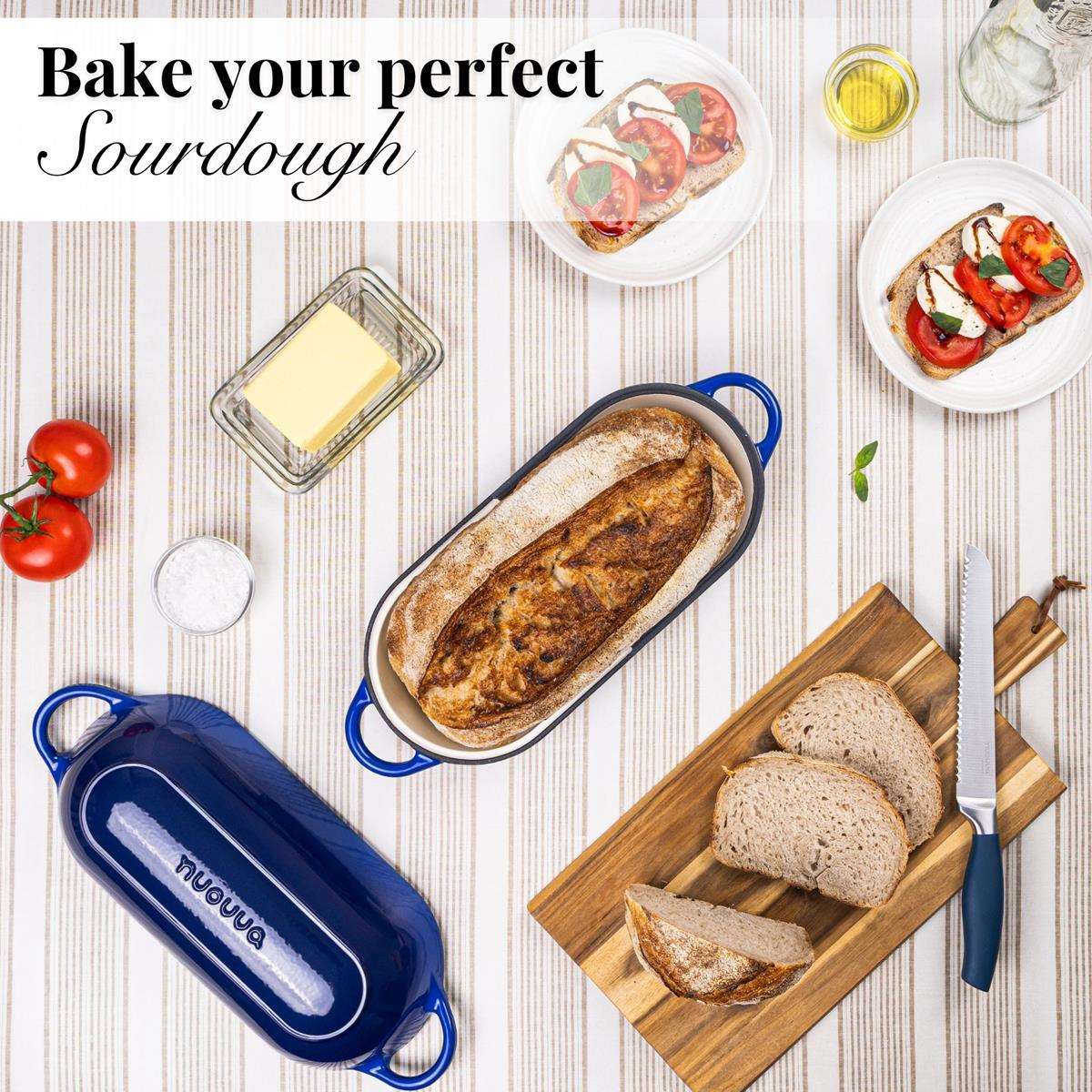 Bake your perfect sourdough with Nuovva cast iron bread loaf pan with lid. 