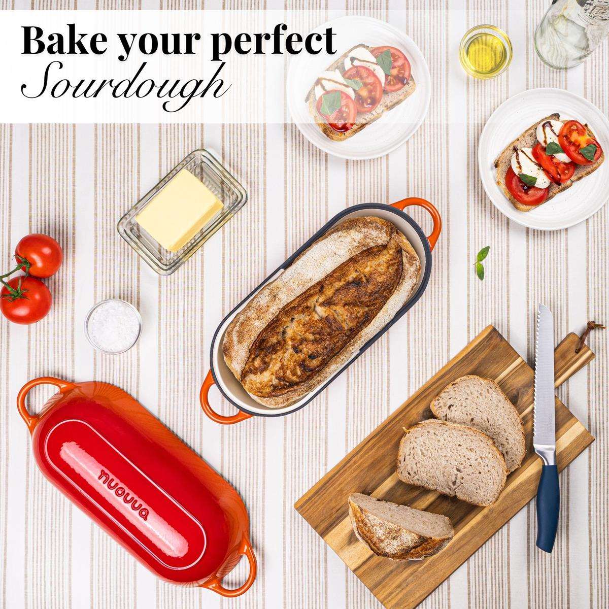 Bake your perfect sourdough with Nuovva cast iron bread loaf pan with lid. 