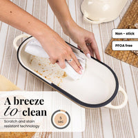Nuovva non-stick cast iron bread loaf pan is a breeze to clean with scratch and stain resistant technology. 