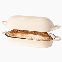 Nuovva cream Dutch oven cast iron bread loaf pan with handles and lid